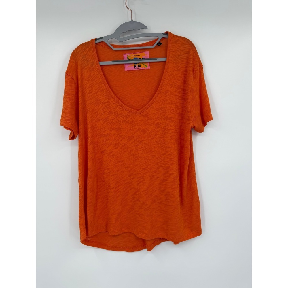 ATM Anthony Thomas Melillo Orange Slub Jersey V-Neck T-Shirt XS oversized - Picture 4 of 10